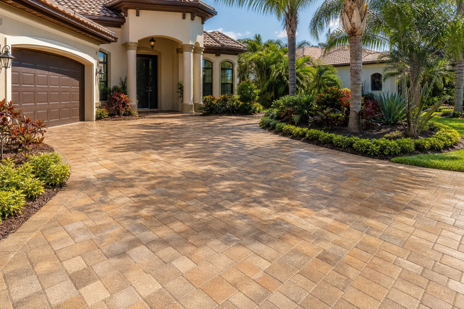 Clean sealed paver driveway